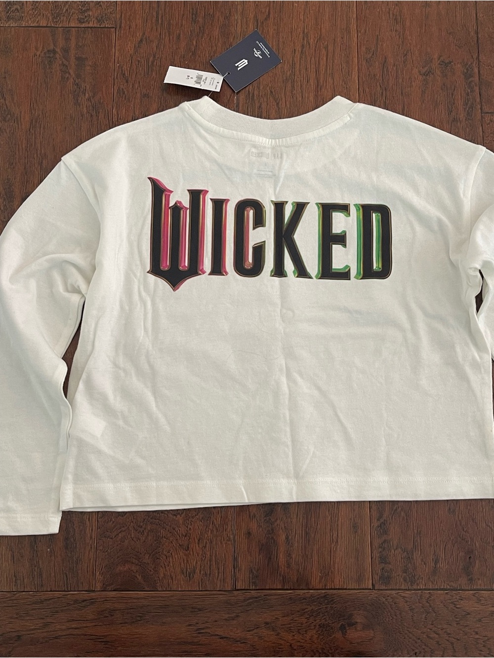 Gap Girls White Long-Sleeve Tee with Multicolor 'WICKED' Graphic Glinda